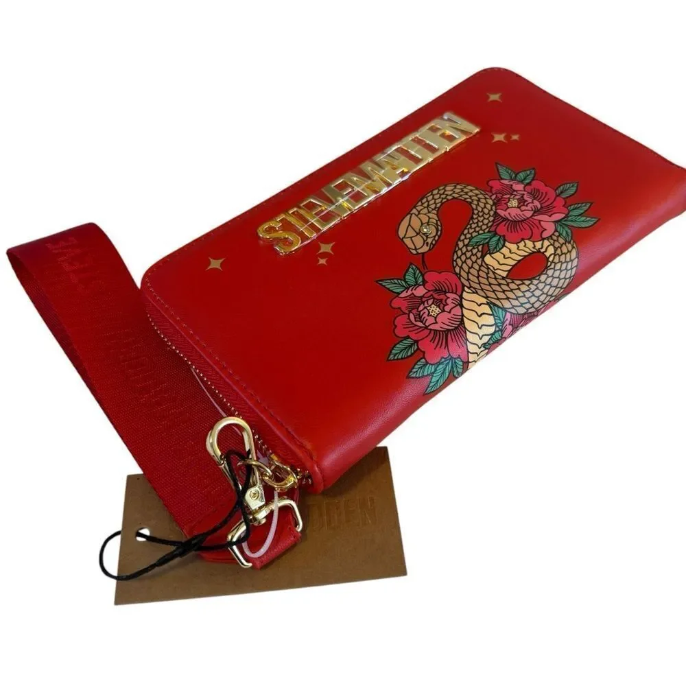 Steve Madden Year of the Snake Red Wallet/Wristlet with Floral Design.